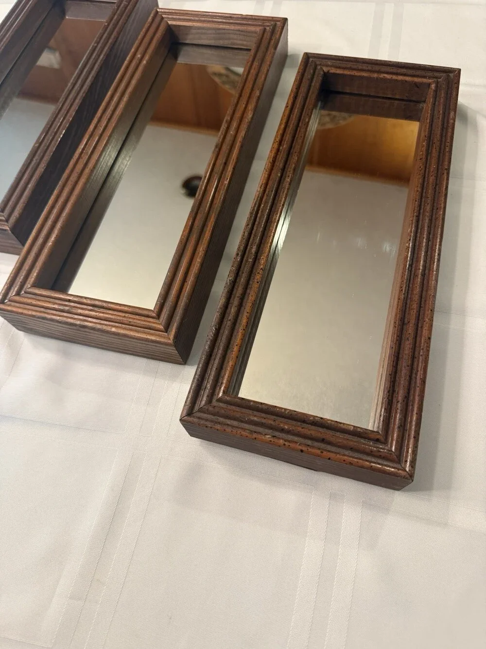 Vintage MCM Solid Wood Gallery Wall Mirrors Triple Set Tiered Molding 13x5x1 3/4